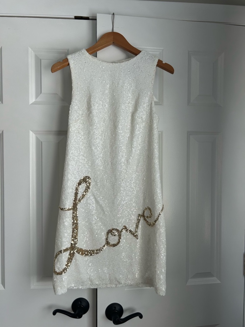 Theia White Sequin “LOVE” Mini Dress